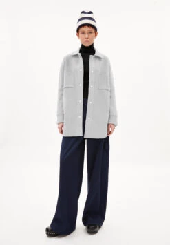 Armedangels Knit Overshirt Loose Fit Made Of Organic Cotton -Armedangels almaraa soft light grey melange oatmilk01 06