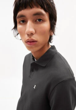 Armedangels Polo T-Shirt Made Of Organic Cotton -Armedangels faabao graphite 03