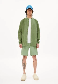 Armedangels Shirt Made Of Organic Cotton -Armedangels jaacko striped smith green oatmilk01 06