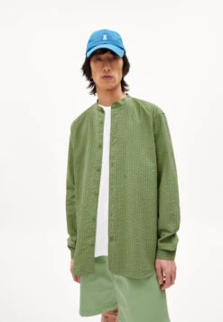 Armedangels Shirt Made Of Organic Cotton -Armedangels jaacko striped smith green01 oatmilk