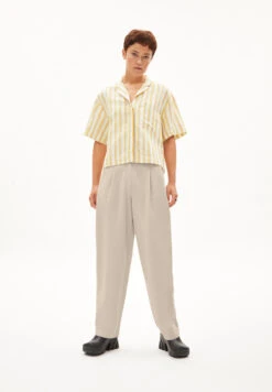 Armedangels Blouse Loose Fit Made Of Linen Mix -Armedangels leaanne striped lino off white mangorange01 06