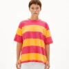 Armedangels T-Shirt Oversized Fit Made Of Organic Cotton -Armedangels saikaa bold stripes bright raspberry mangorange 01