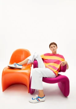 Armedangels T-Shirt Oversized Fit Made Of Organic Cotton -Armedangels saikaa bold stripes bright raspberry mangorange 05