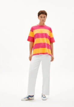 Armedangels T-Shirt Oversized Fit Made Of Organic Cotton -Armedangels saikaa bold stripes bright raspberry mangorange 06